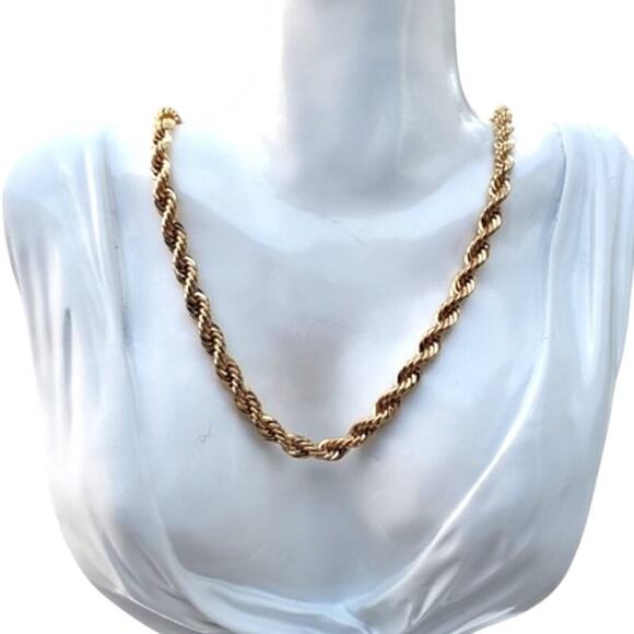 Vintage 14K Gold Plated Diamond Cut Rope Necklace Unisex - Picture 7 of 9